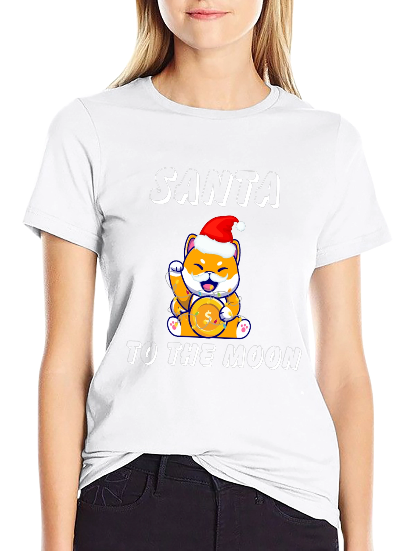 Santa Shiba Inu Doge To The Moon T-Shirt