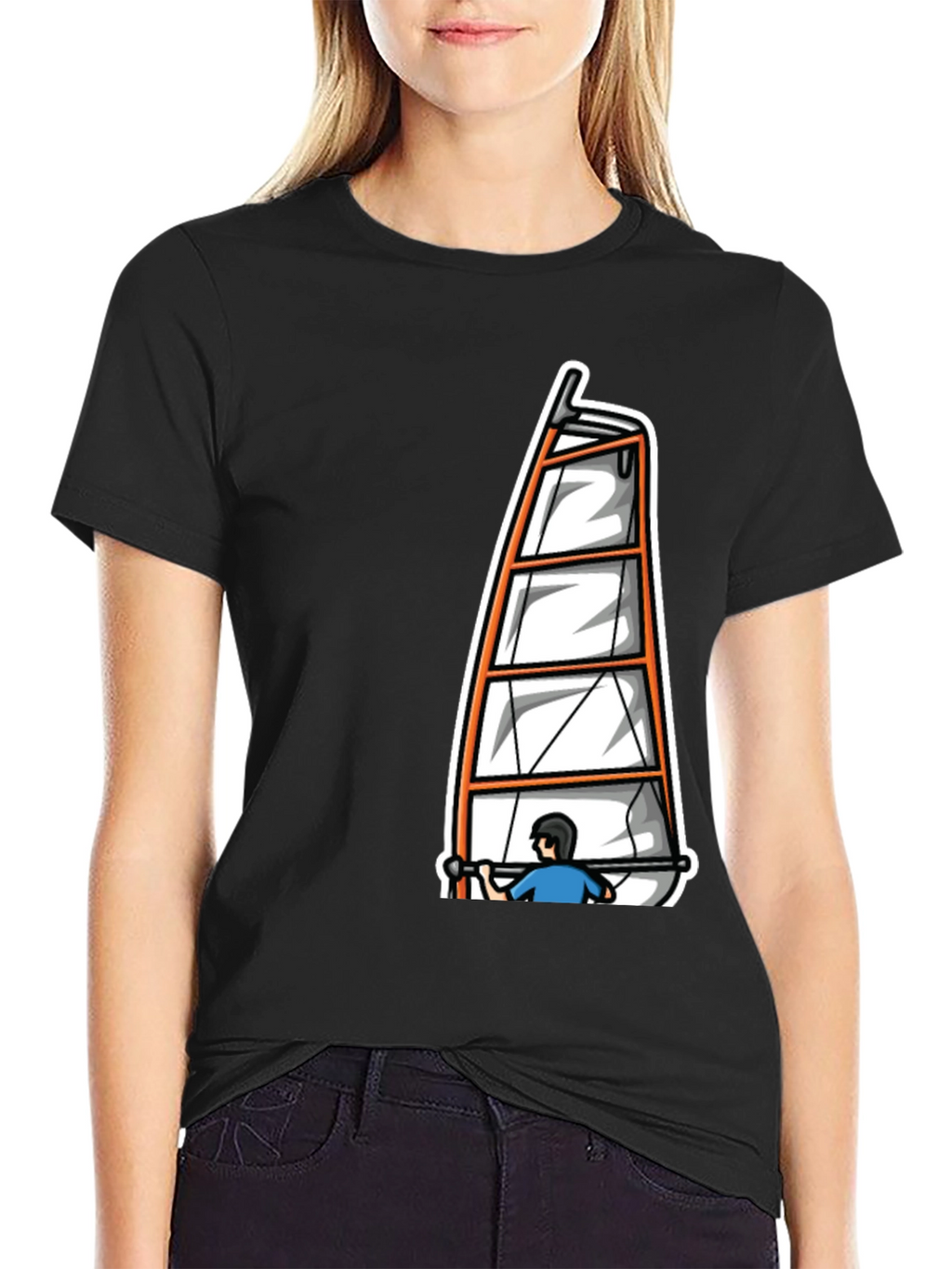 Windsurfing Graphic Tee - Black Cotton T-Shirt