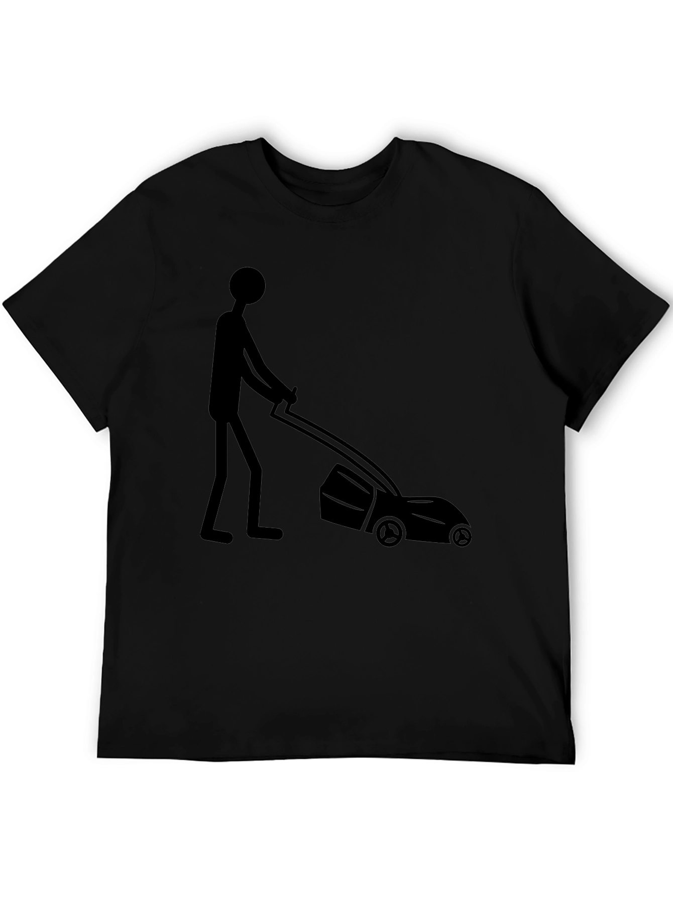 Man Mowing Lawn Graphic Tee - Black