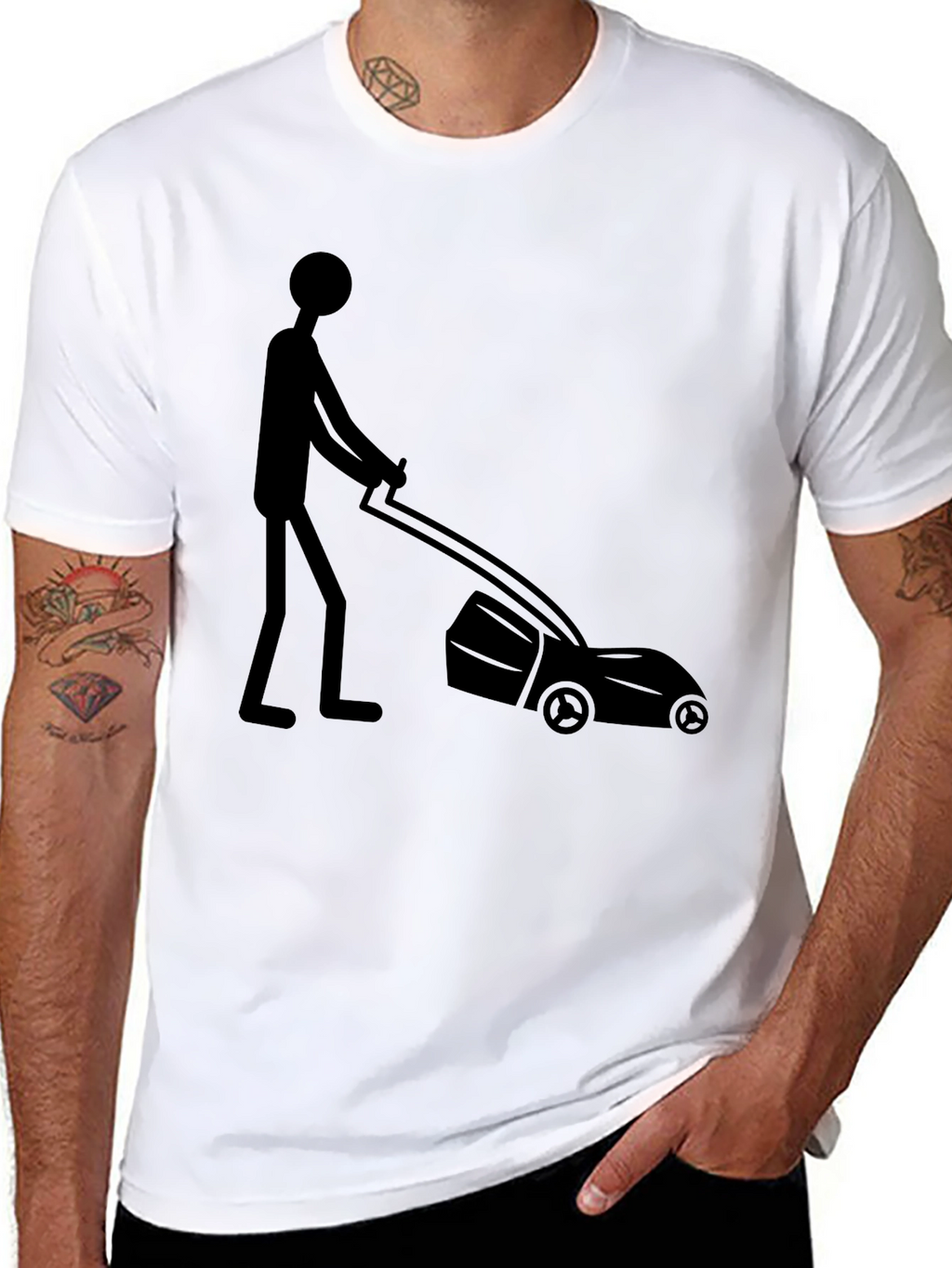 Man Mowing Lawn Graphic Tee - Black