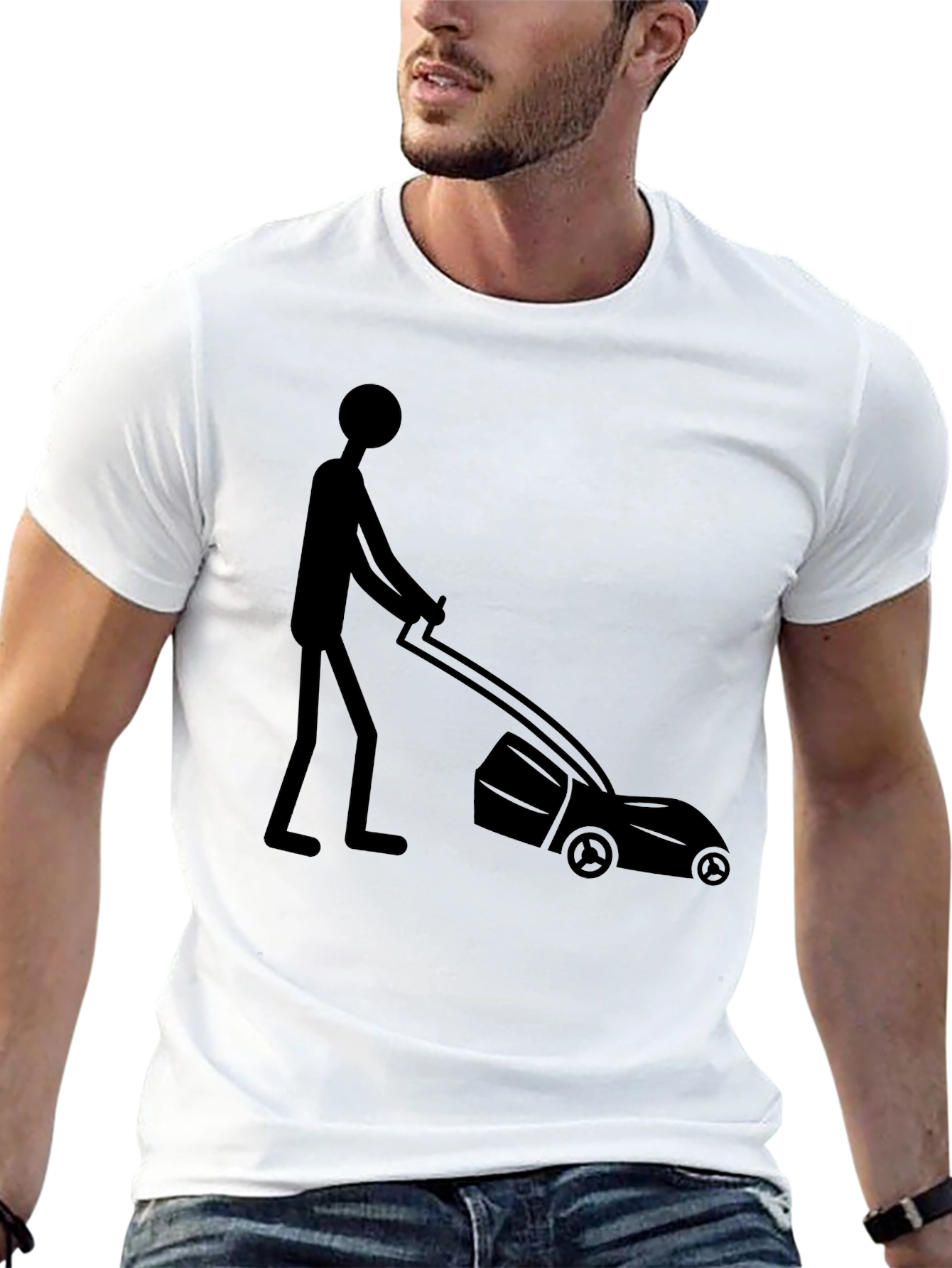 Man Mowing Lawn Graphic Tee - Black