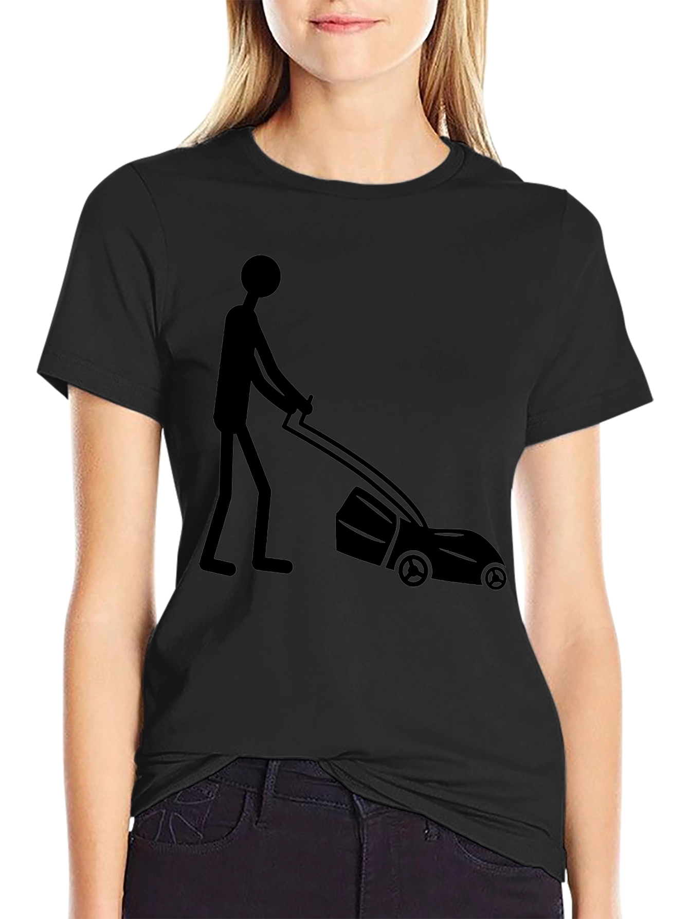 Man Mowing Lawn Graphic Tee - Black