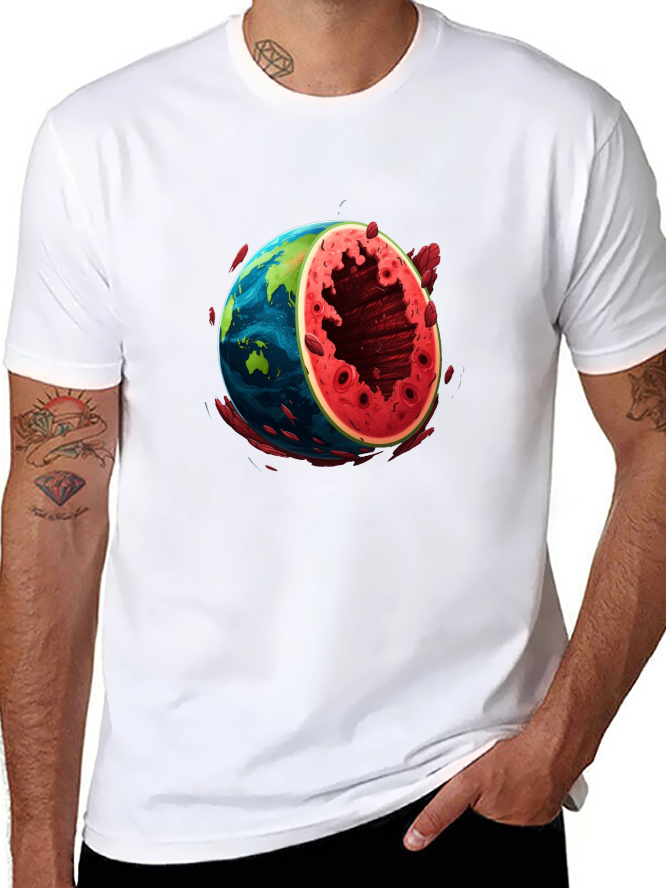 Earth Watermelon Graphic Tee - Black Cotton T-Shirt