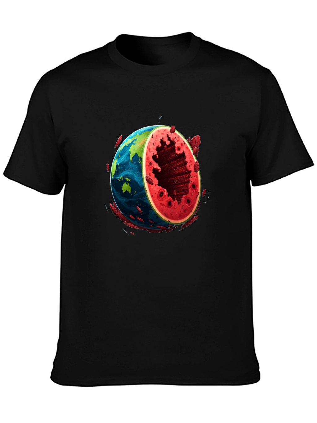 Earth Watermelon Graphic Tee - Black Cotton T-Shirt