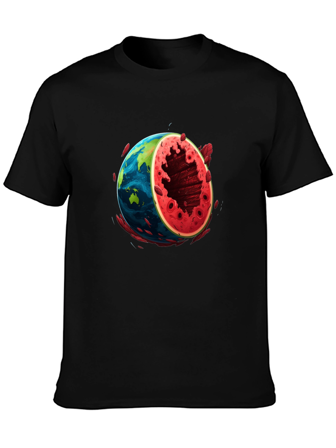 Earth Watermelon Graphic Tee - Black Cotton T-Shirt