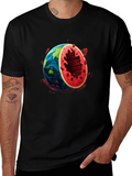 Earth Watermelon Graphic Tee - Black Cotton T-Shirt