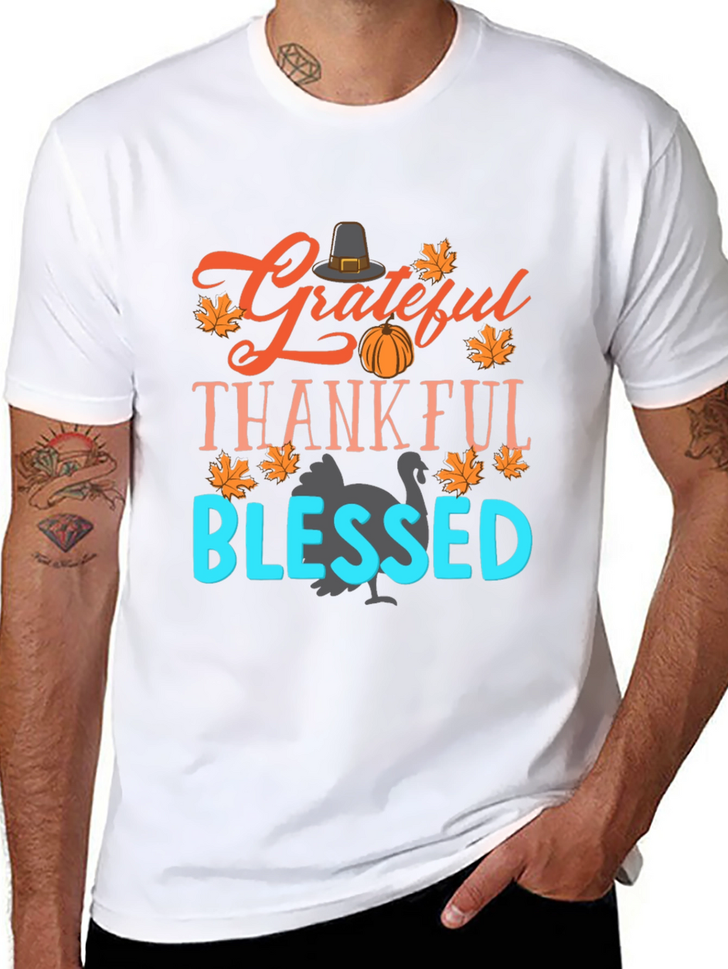 Grateful Thankful Blessed Thanksgiving Graphic Tee