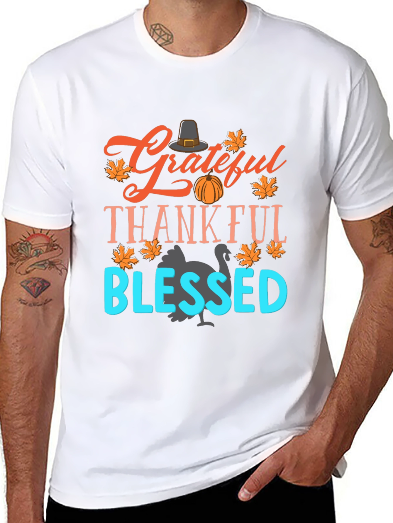 Grateful Thankful Blessed Thanksgiving Graphic Tee