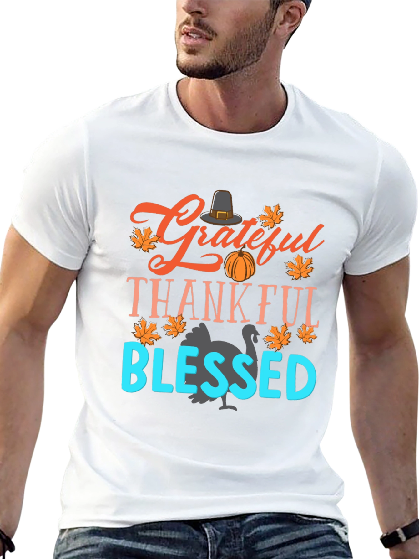Grateful Thankful Blessed Thanksgiving Graphic Tee
