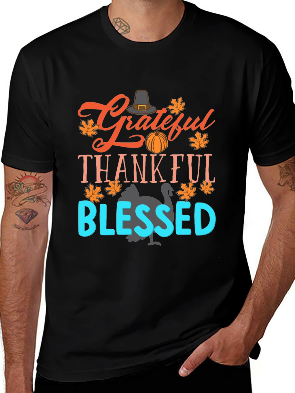 Grateful Thankful Blessed Thanksgiving Graphic Tee