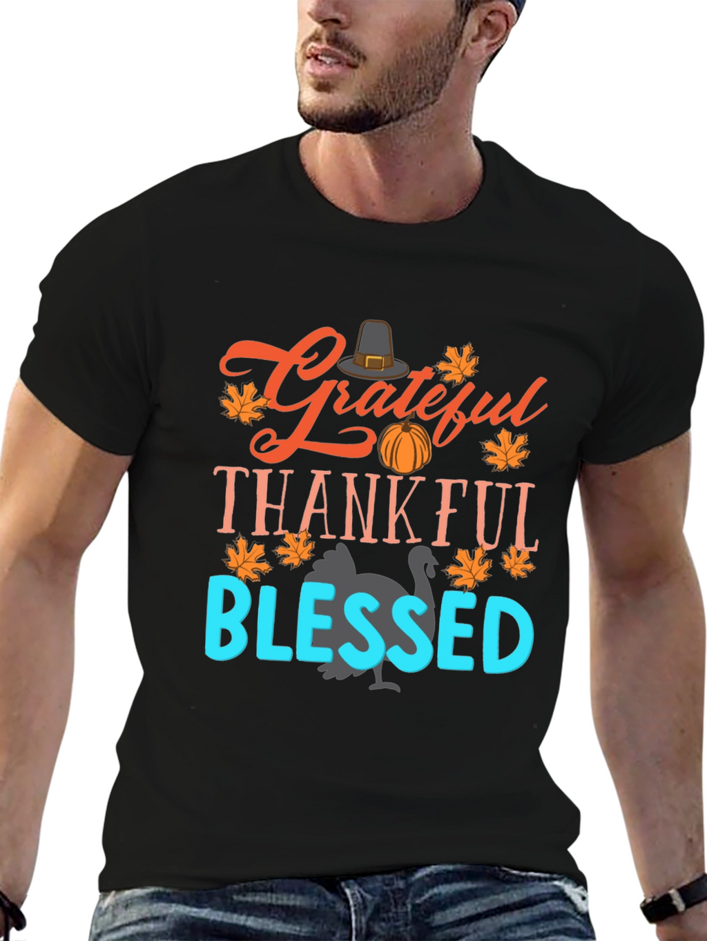 Grateful Thankful Blessed Thanksgiving Graphic Tee