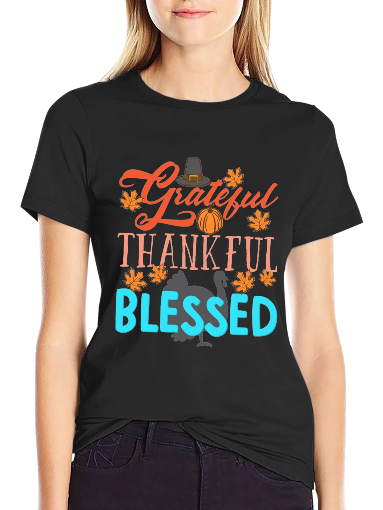 Grateful Thankful Blessed Thanksgiving Graphic Tee