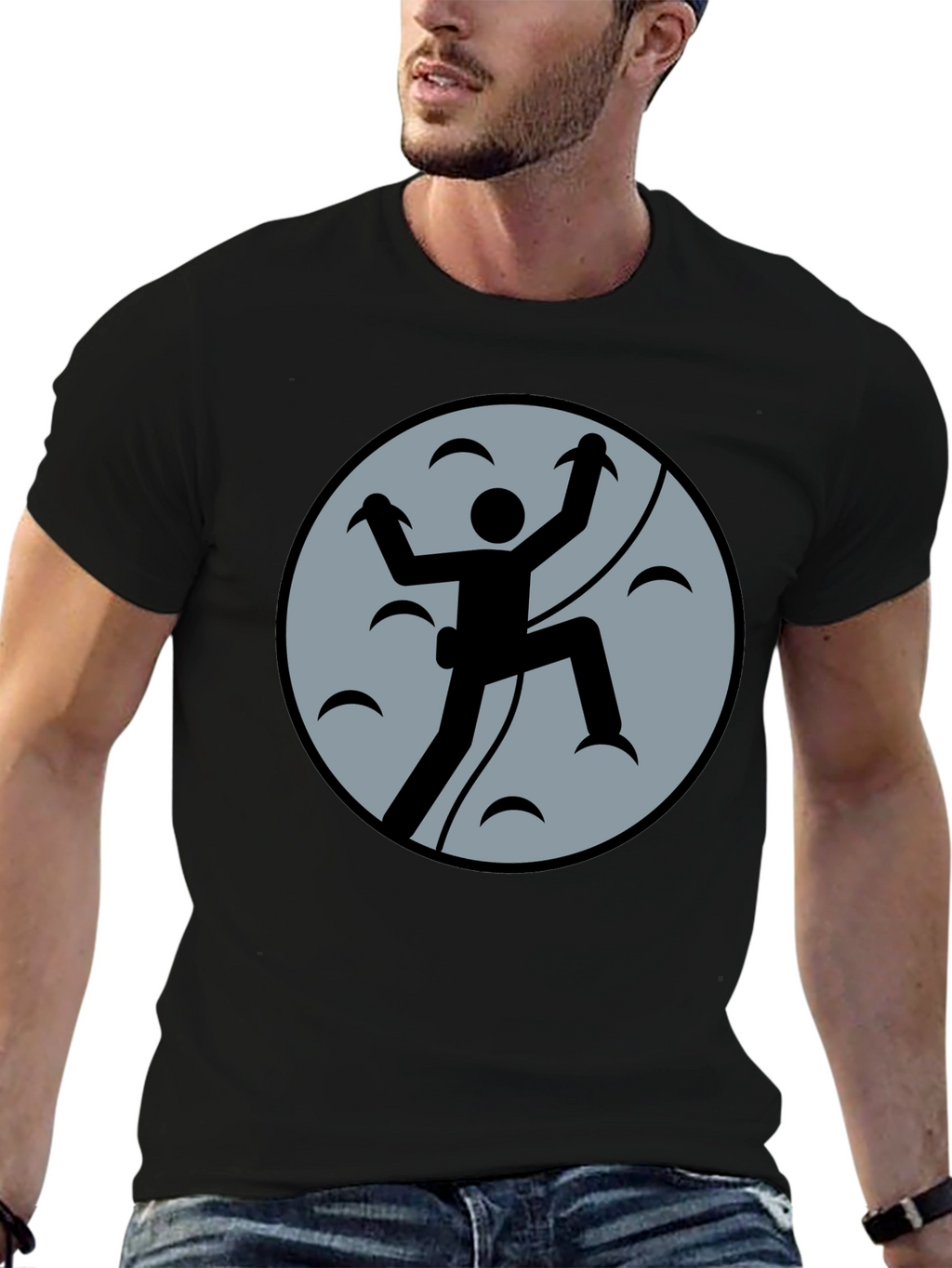Climbing Graphic Tee - Black Cotton Shirt