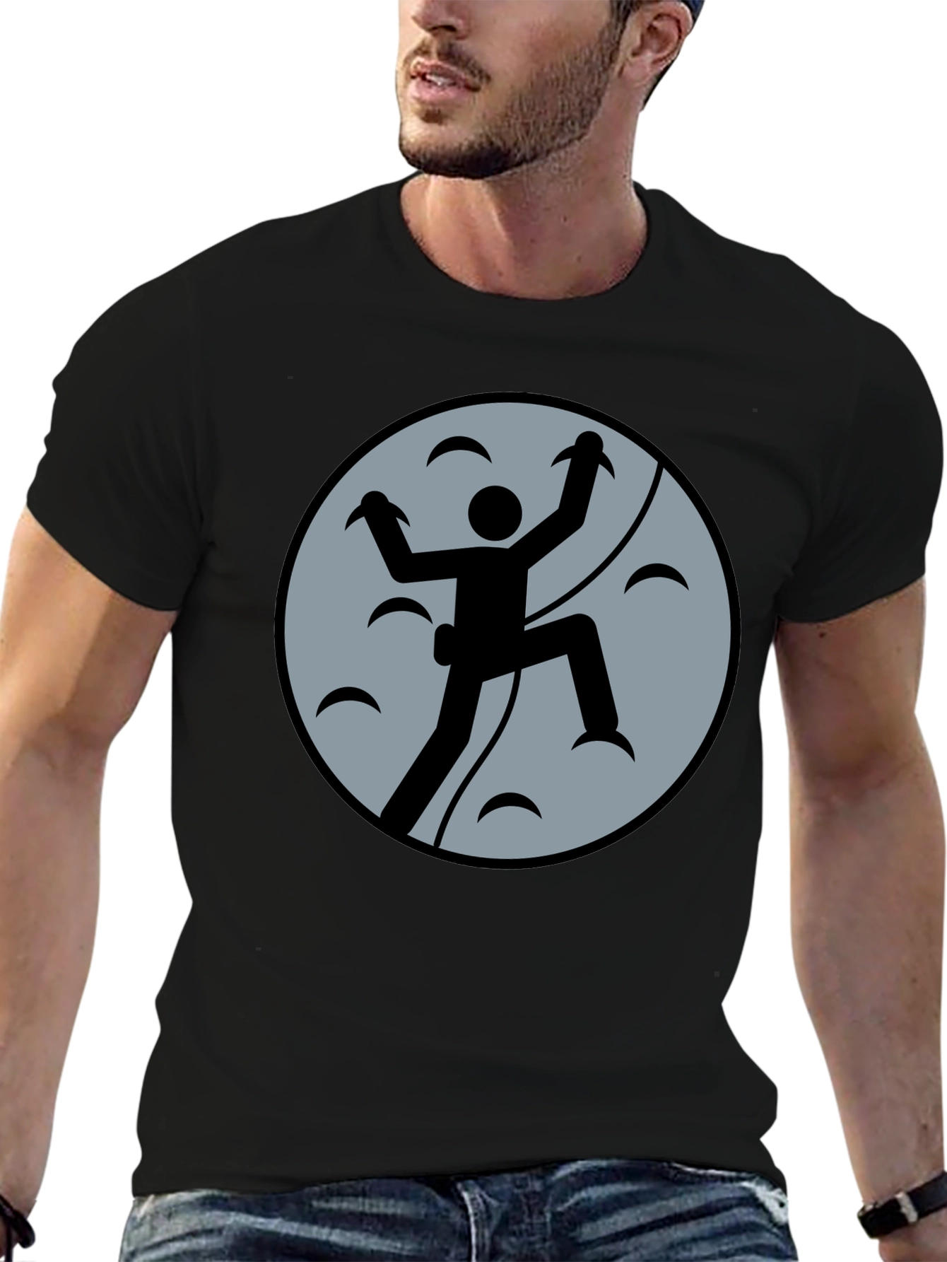 Climbing Graphic Tee - Black Cotton Shirt