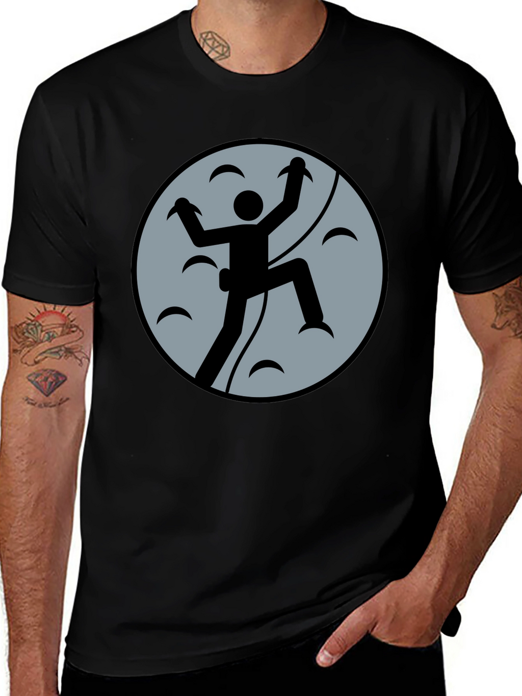 Climbing Graphic Tee - Black Cotton Shirt