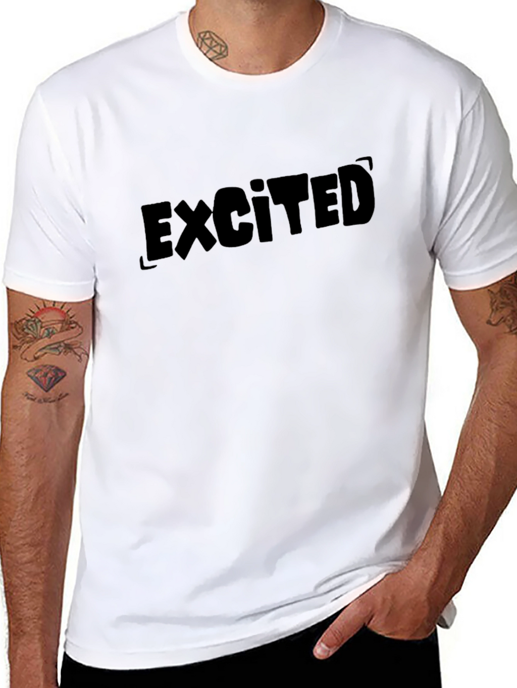 Excited Graphic Tee - Mens Basic Black T-Shirt