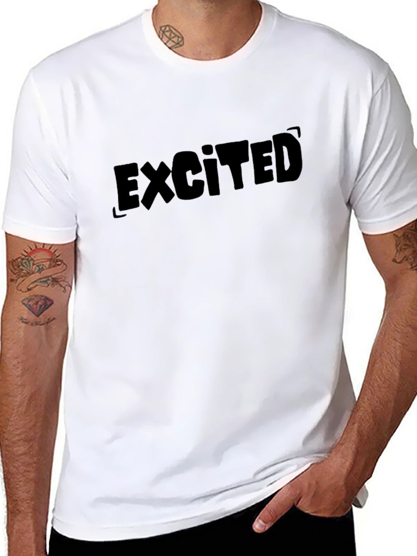 Excited Graphic Tee - Mens Basic Black T-Shirt