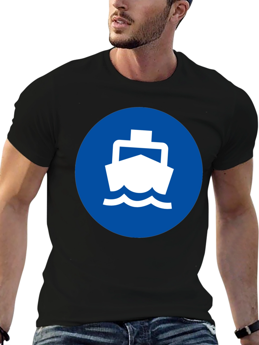 Ferry Boat Graphic Tee - Nautical Blue Circle Design