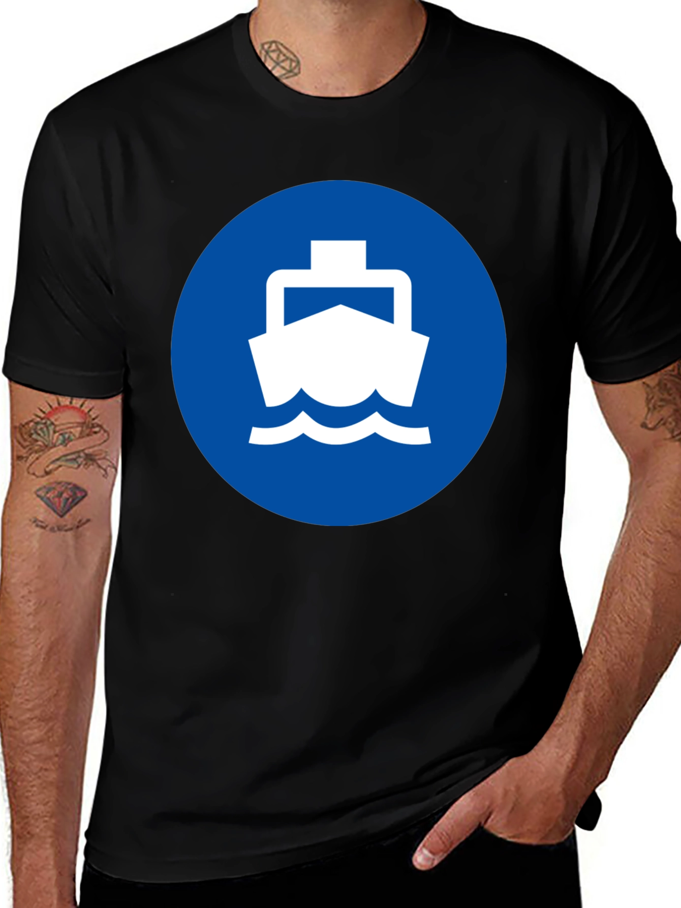 Ferry Boat Graphic Tee - Nautical Blue Circle Design