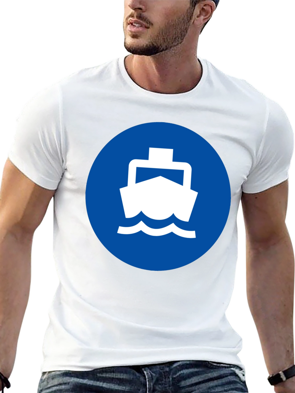 Ferry Boat Graphic Tee - Nautical Blue Circle Design
