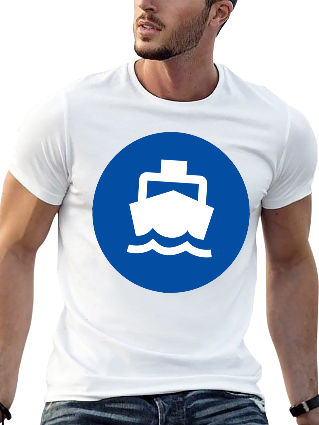 Ferry Boat Graphic Tee - Nautical Blue Circle Design