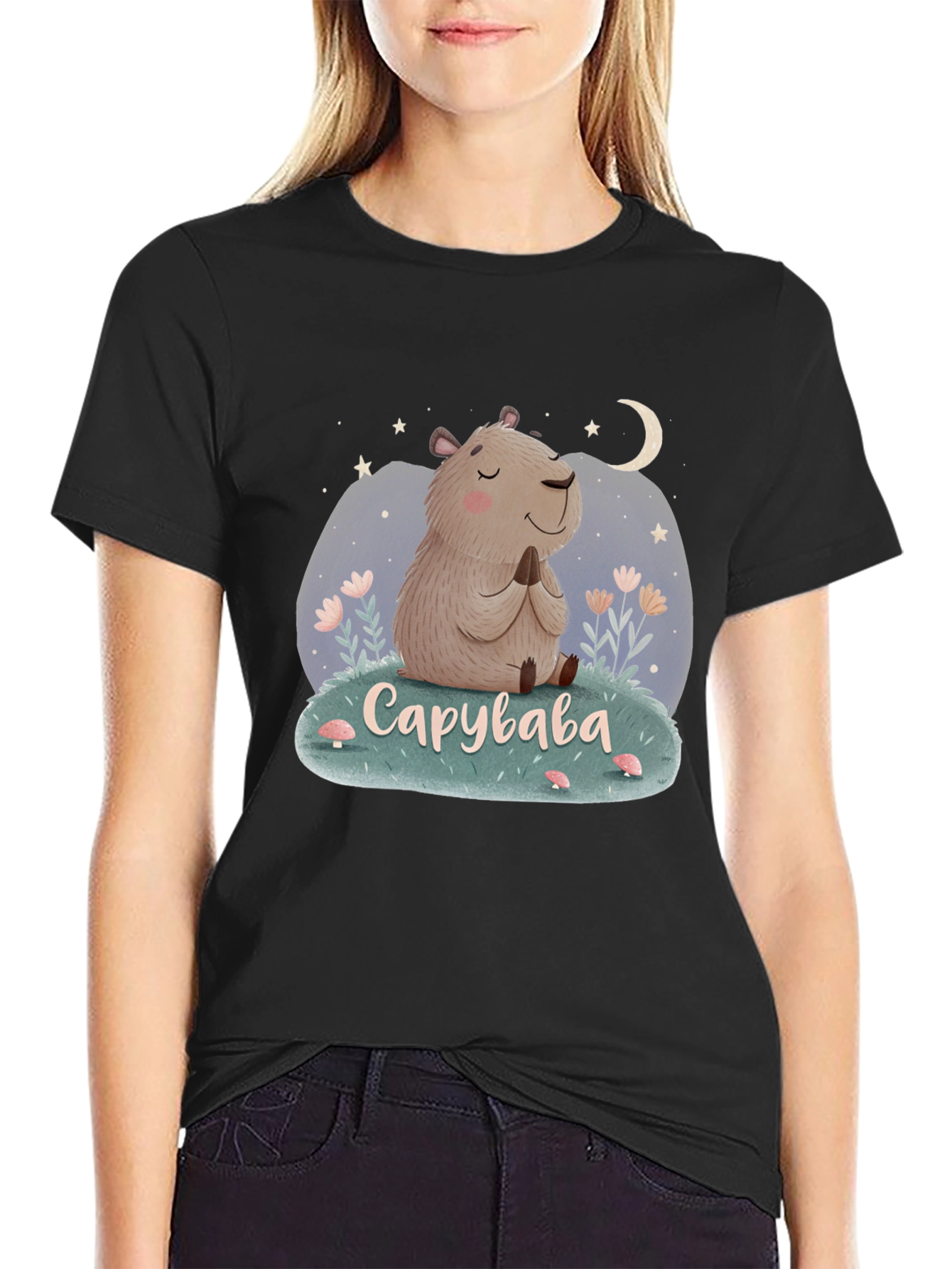 Cute Capybara Meditation T-Shirt - Relaxed Fit