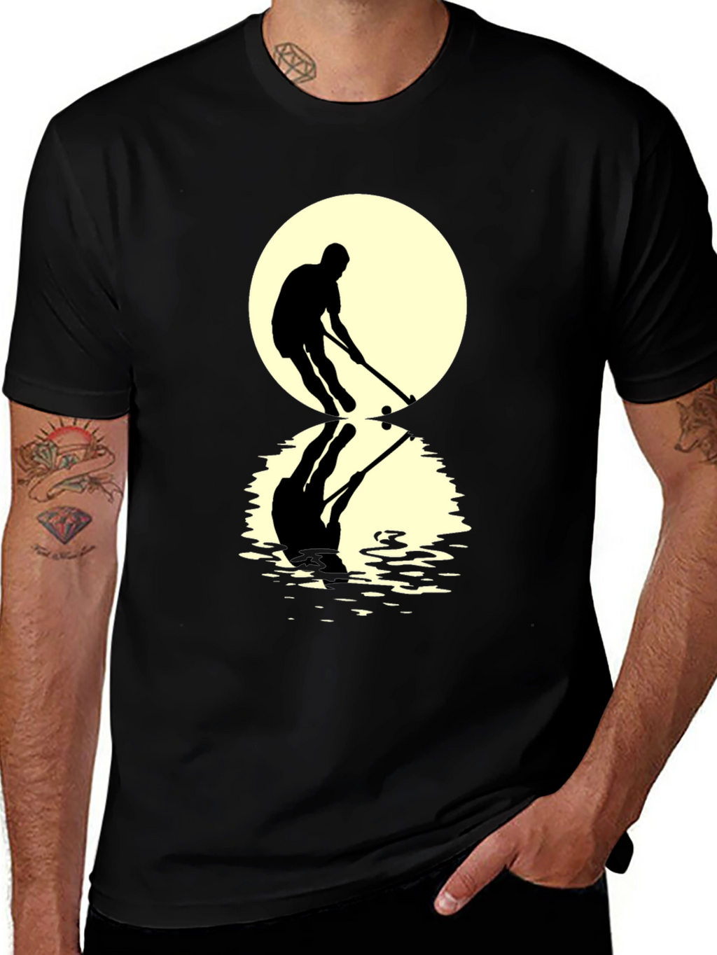 Hockey Player Reflection Graphic Tee - Black