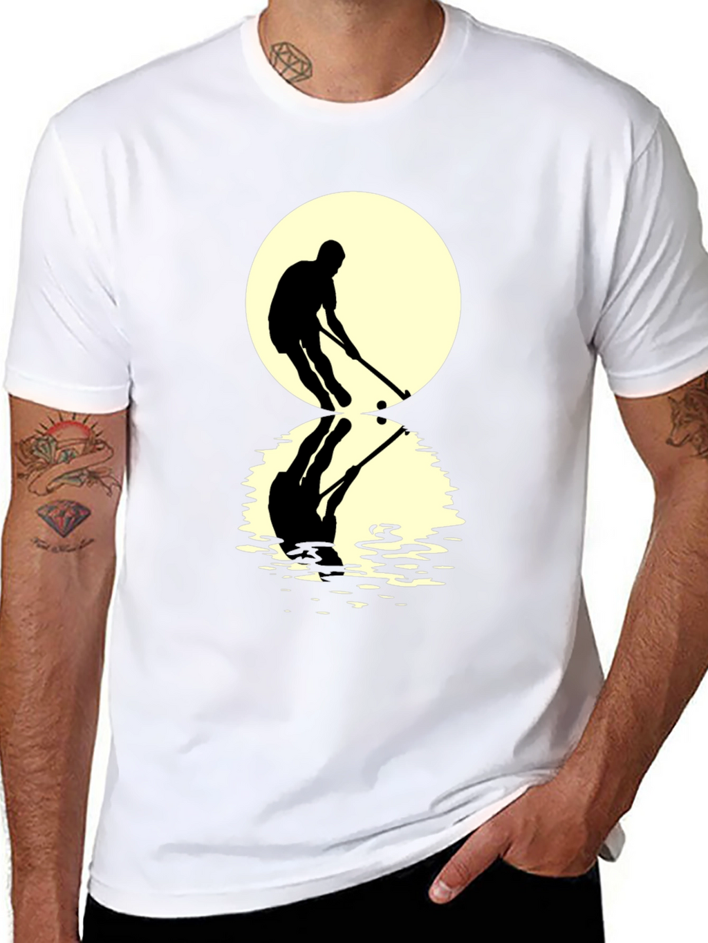 Hockey Player Reflection Graphic Tee - Black