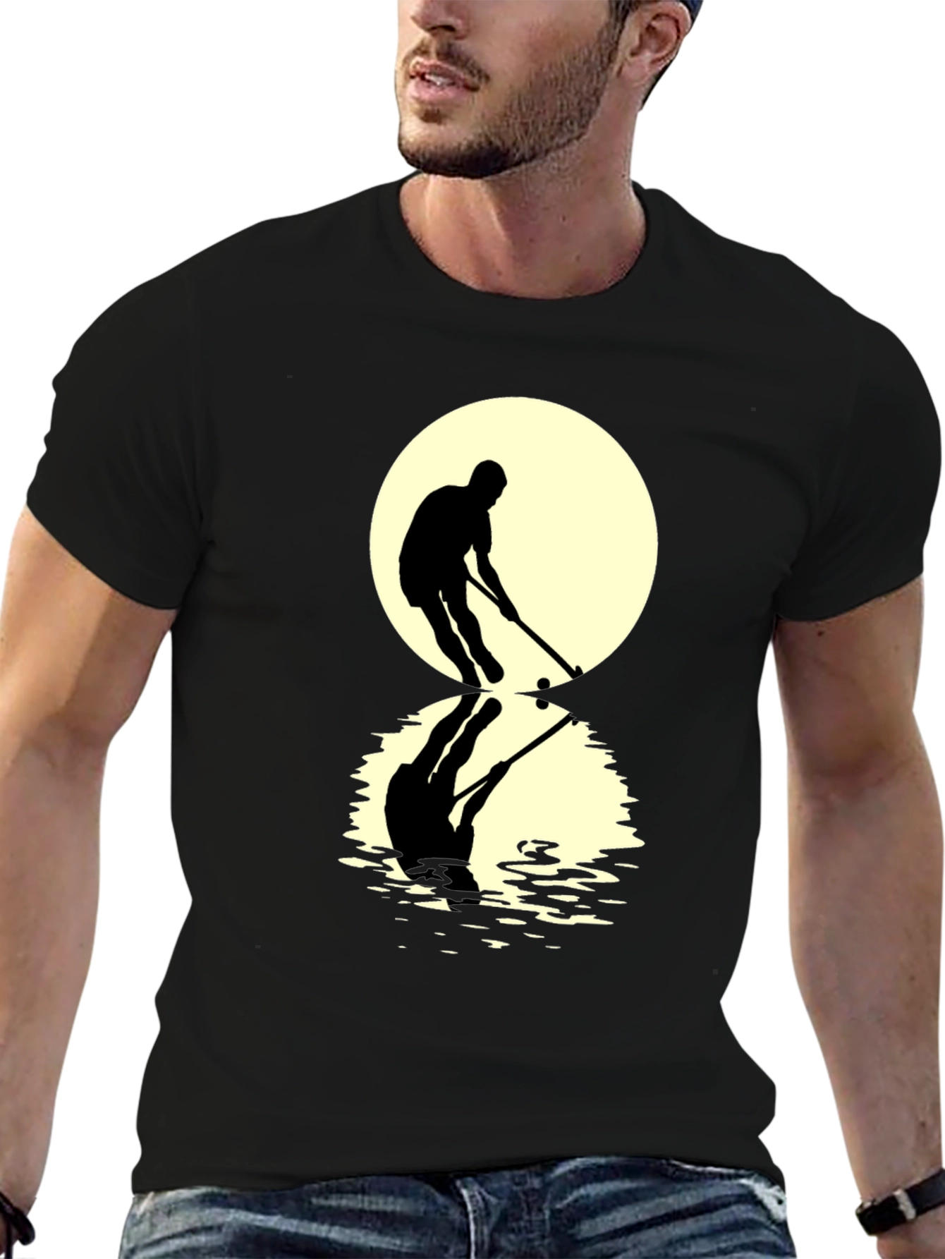 Hockey Player Reflection Graphic Tee - Black