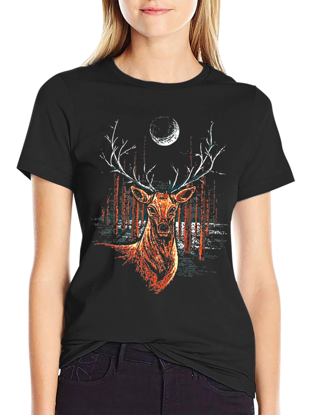 Deer & Moon Graphic Tee - Mens Black T-Shirt