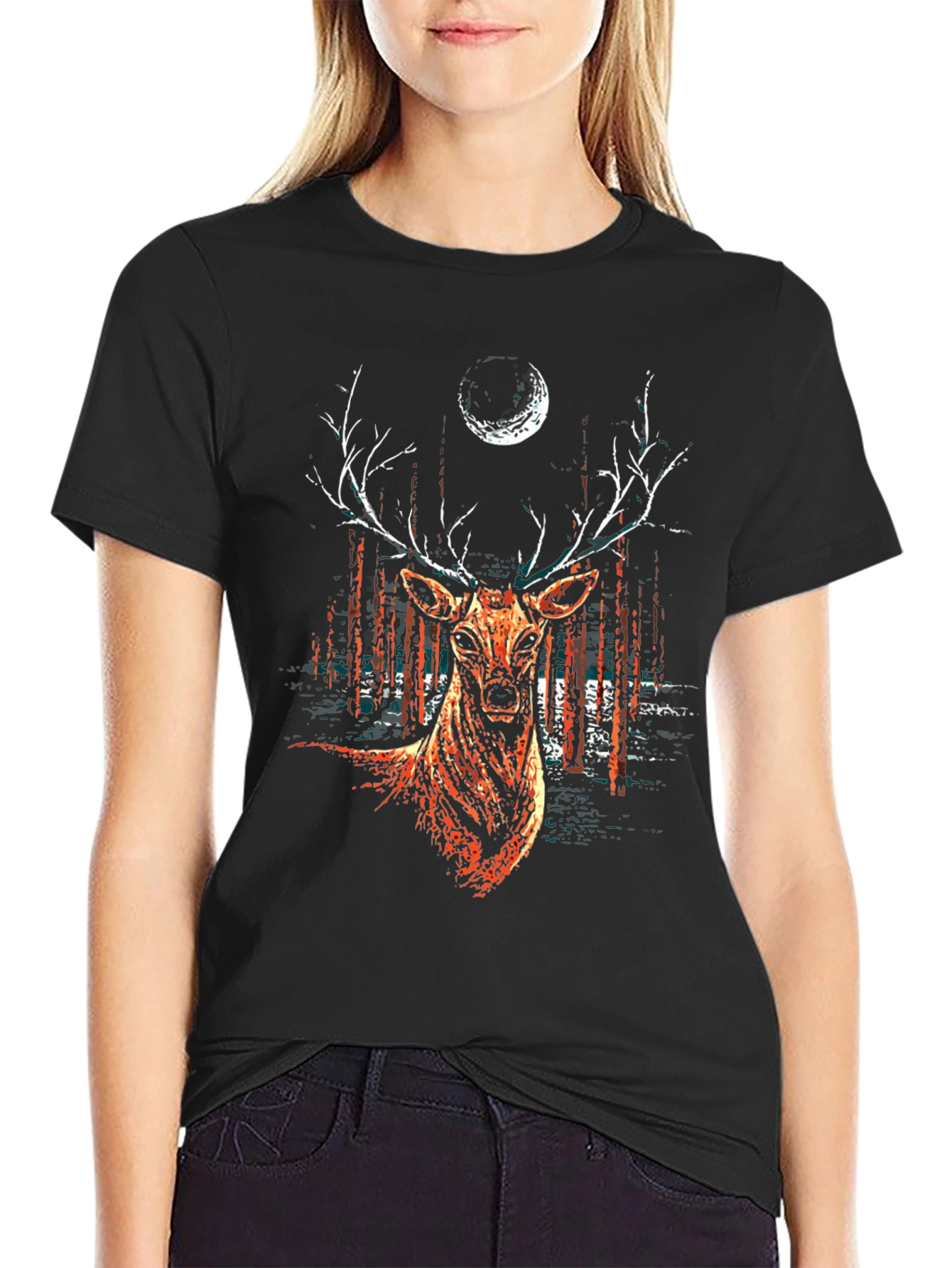 Deer & Moon Graphic Tee - Mens Black T-Shirt