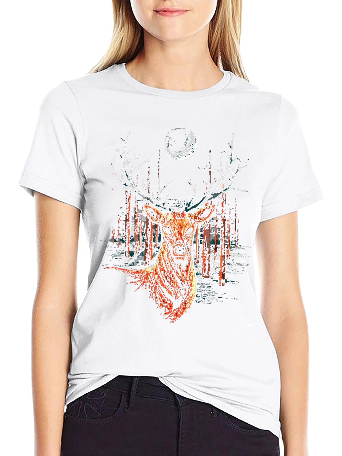 Deer & Moon Graphic Tee - Mens Black T-Shirt