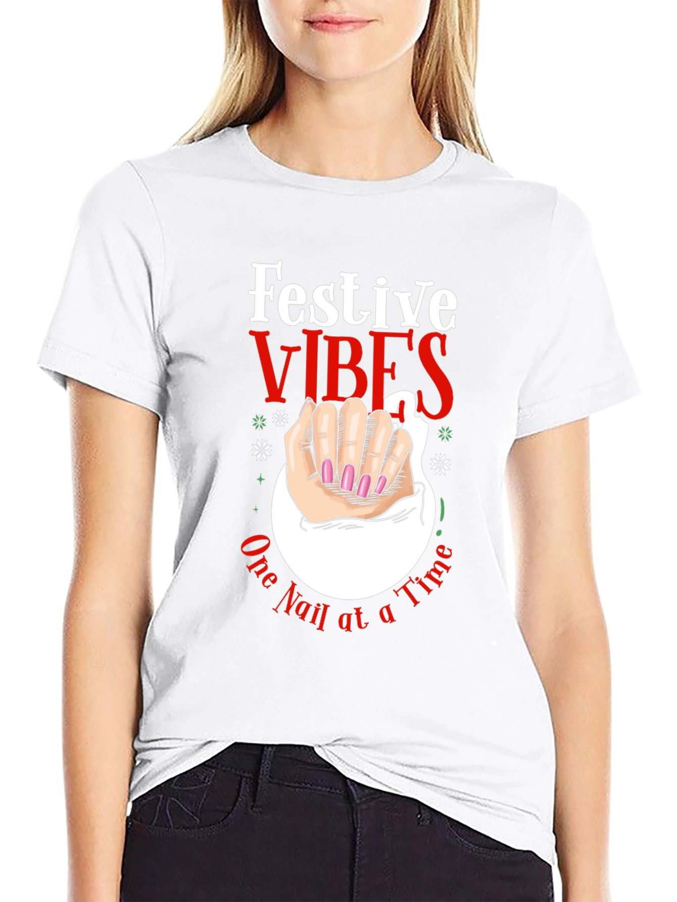 Festive Vibes Nail Art Graphic Tee