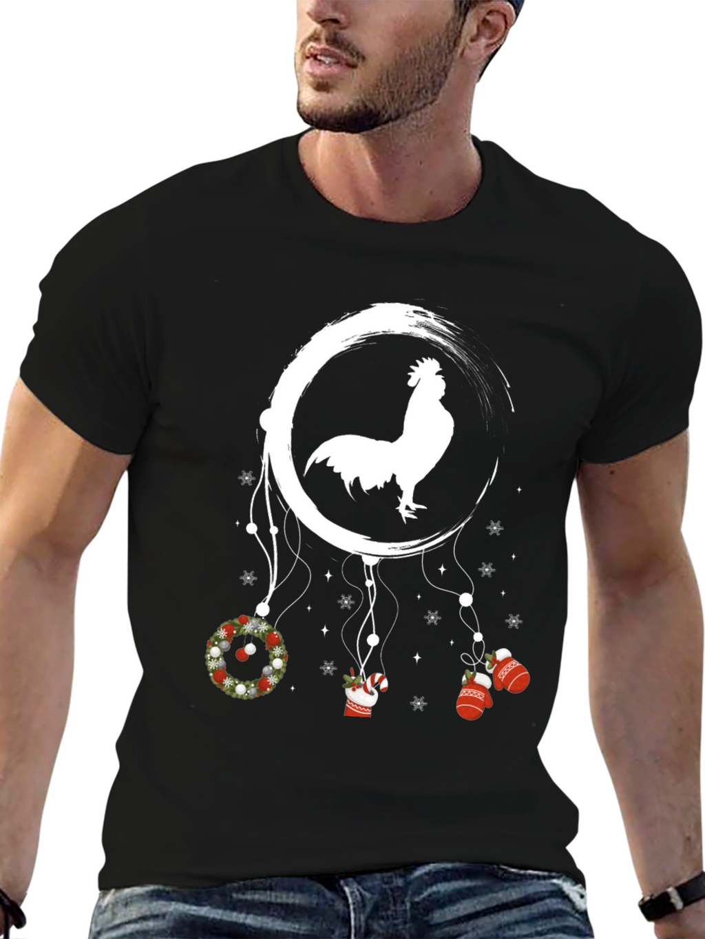 Novelty Christmas Rooster Dreamcatcher T-Shirt
