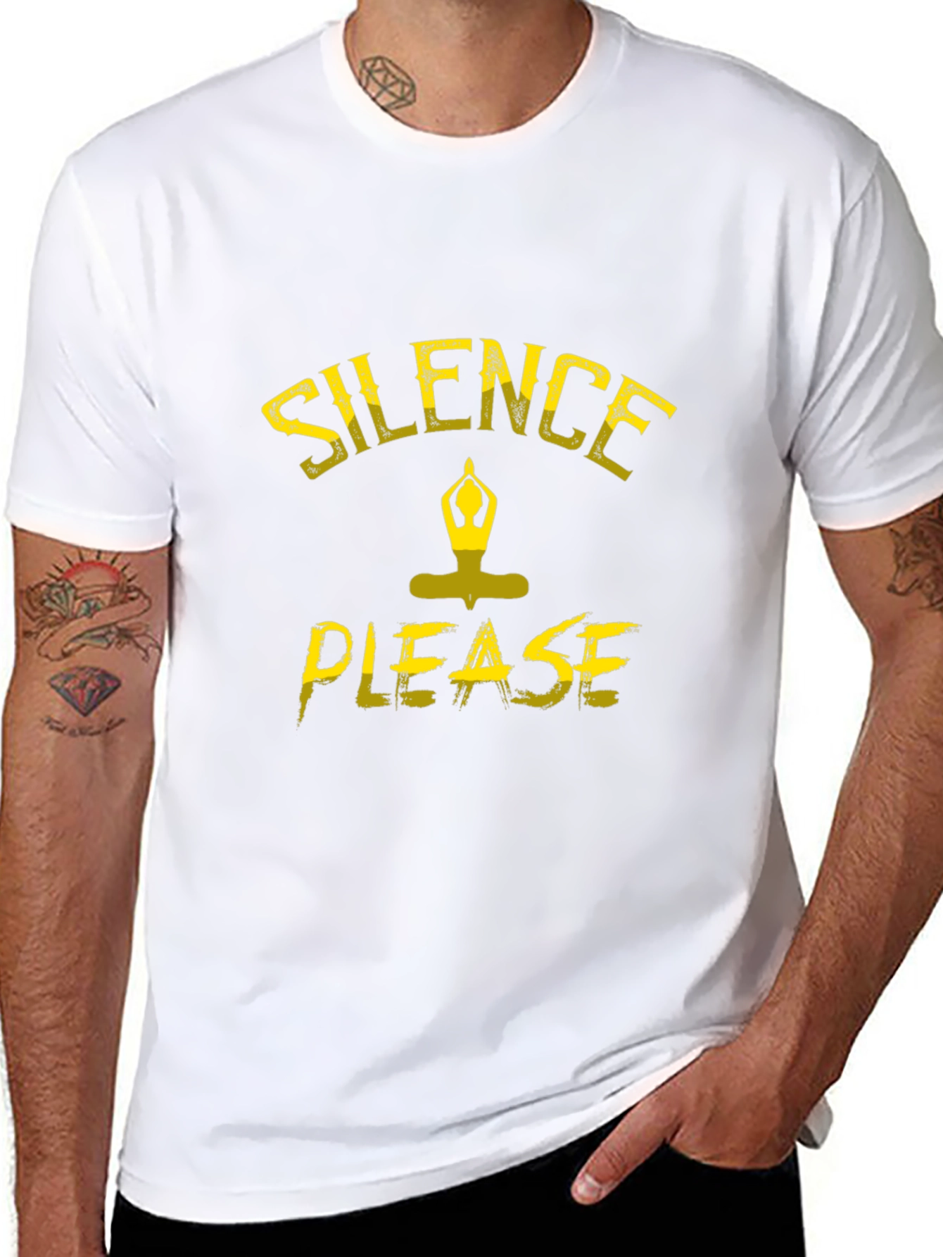 Silence Please Yoga Graphic Black T-Shirt