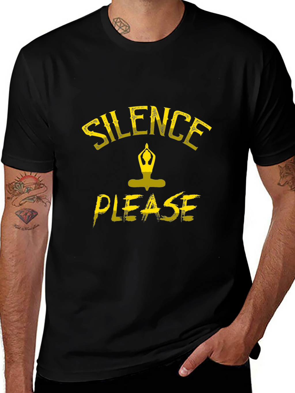 Silence Please Yoga Graphic Black T-Shirt
