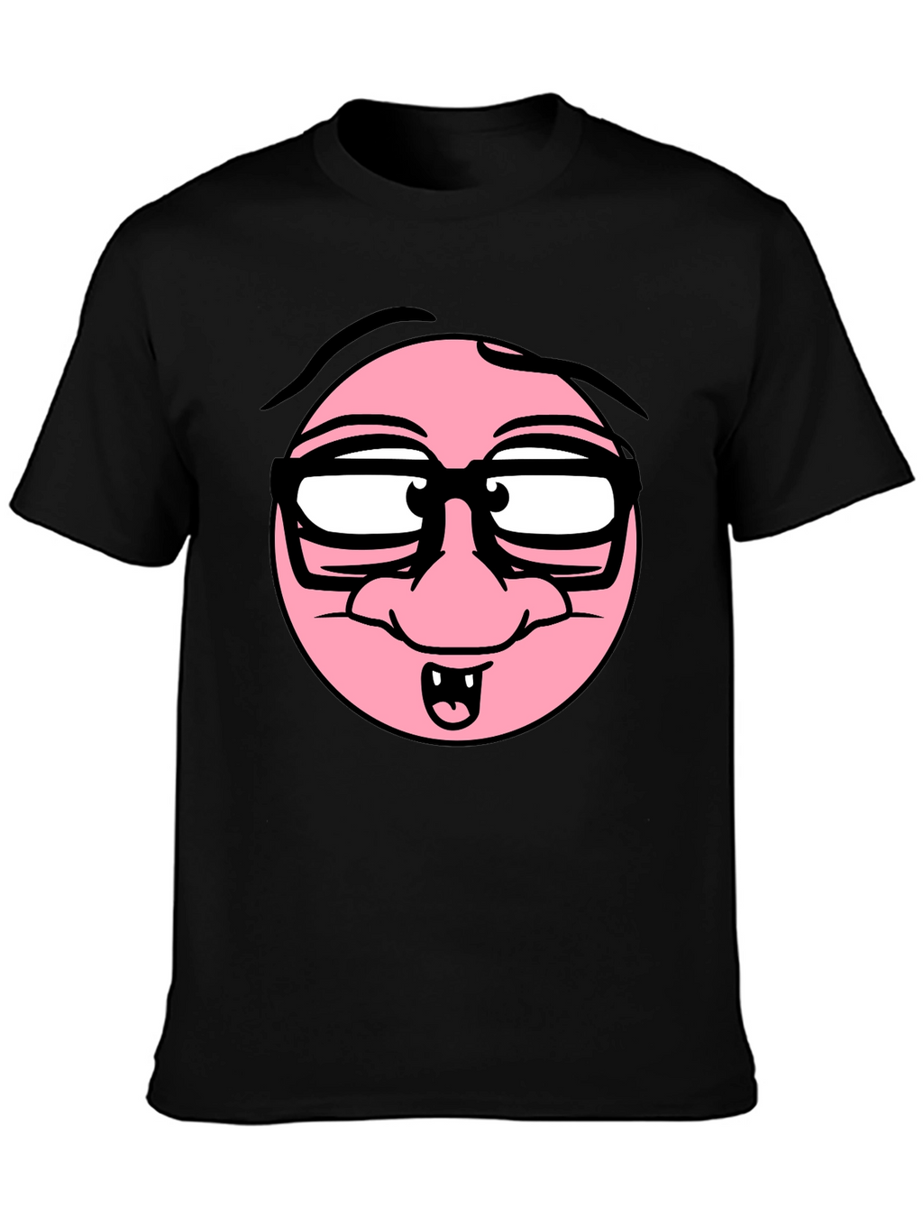 Funny Cartoon Face Black T-Shirt