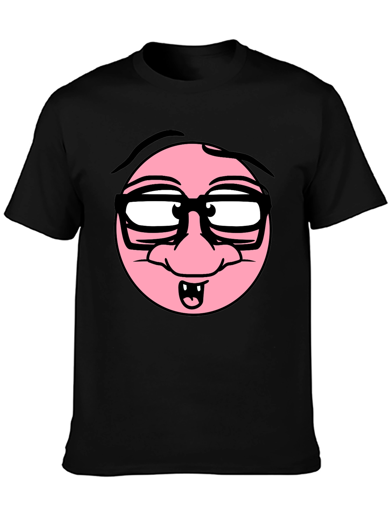 Funny Cartoon Face Black T-Shirt