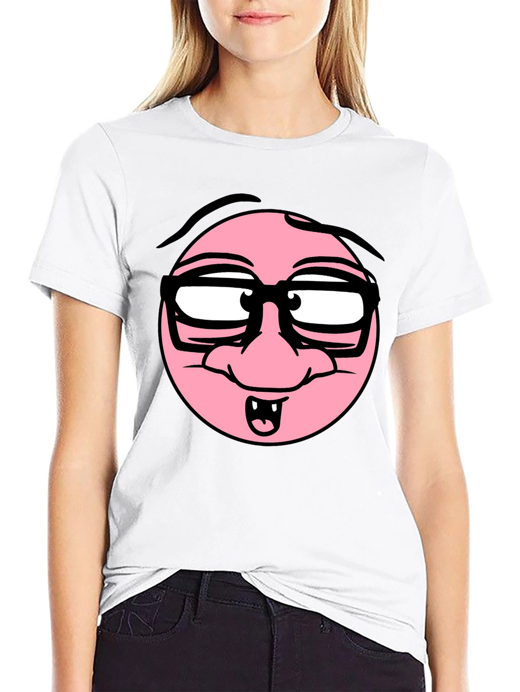 Funny Cartoon Face Black T-Shirt