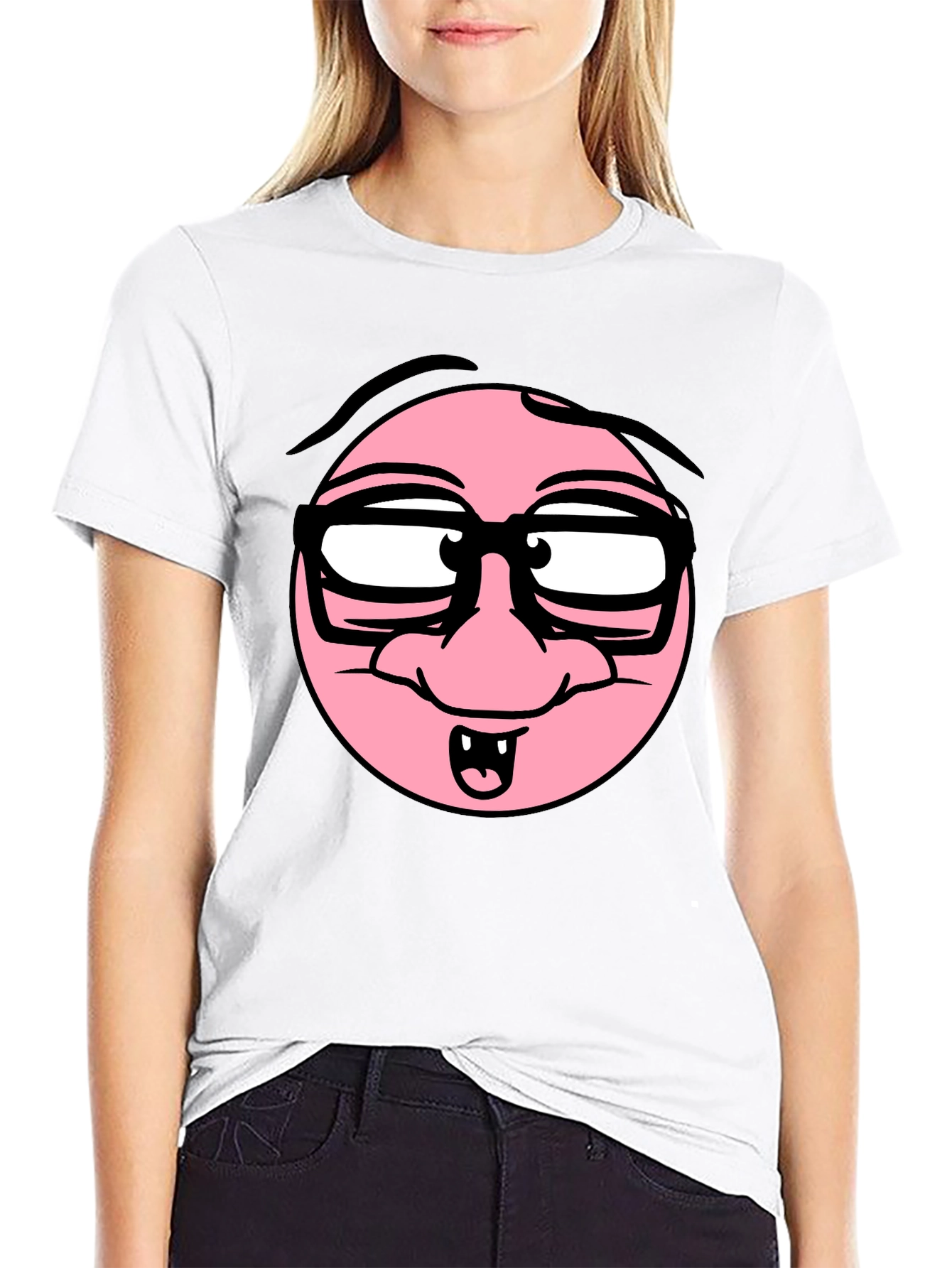 Funny Cartoon Face Black T-Shirt