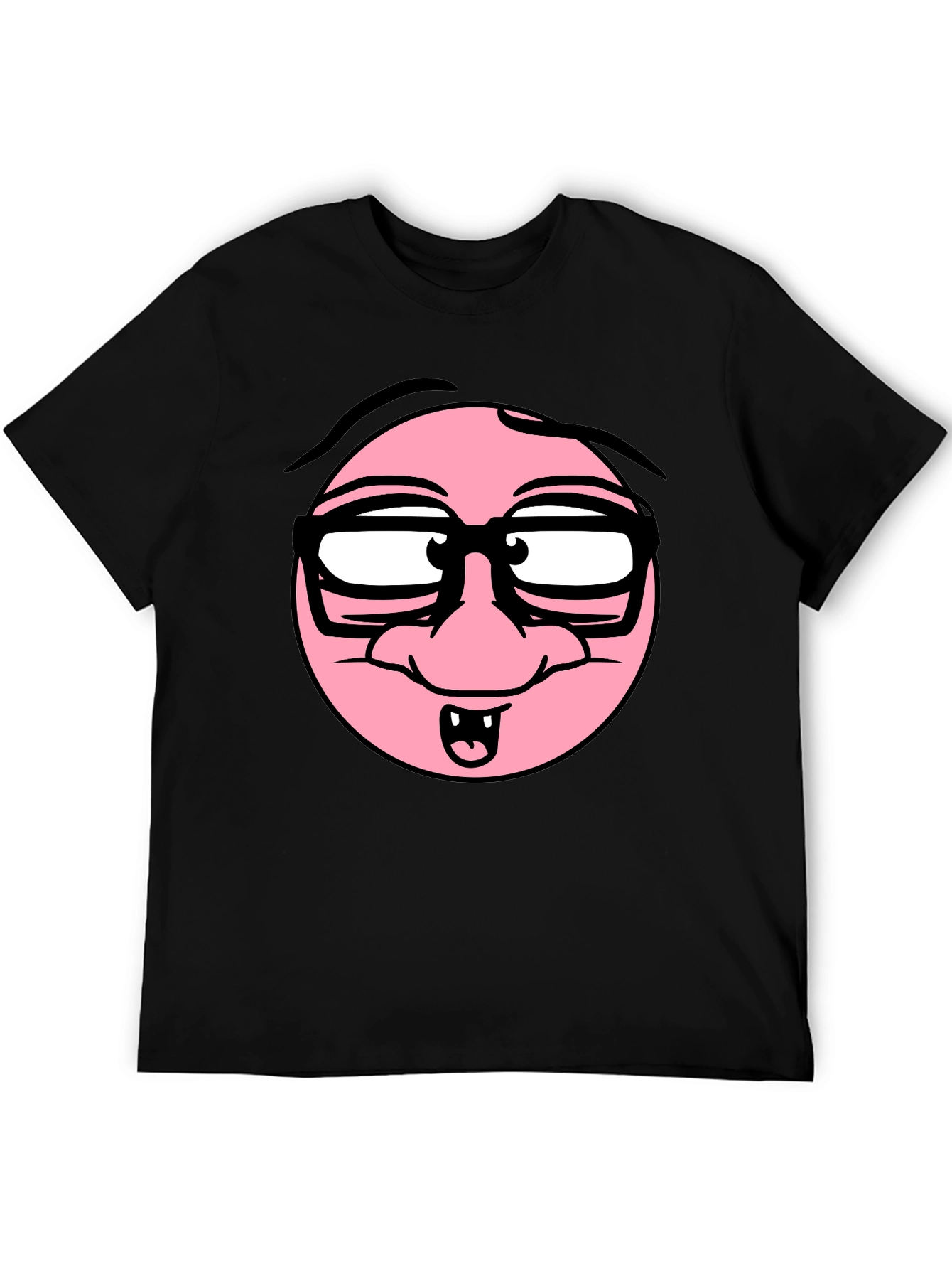 Funny Cartoon Face Black T-Shirt