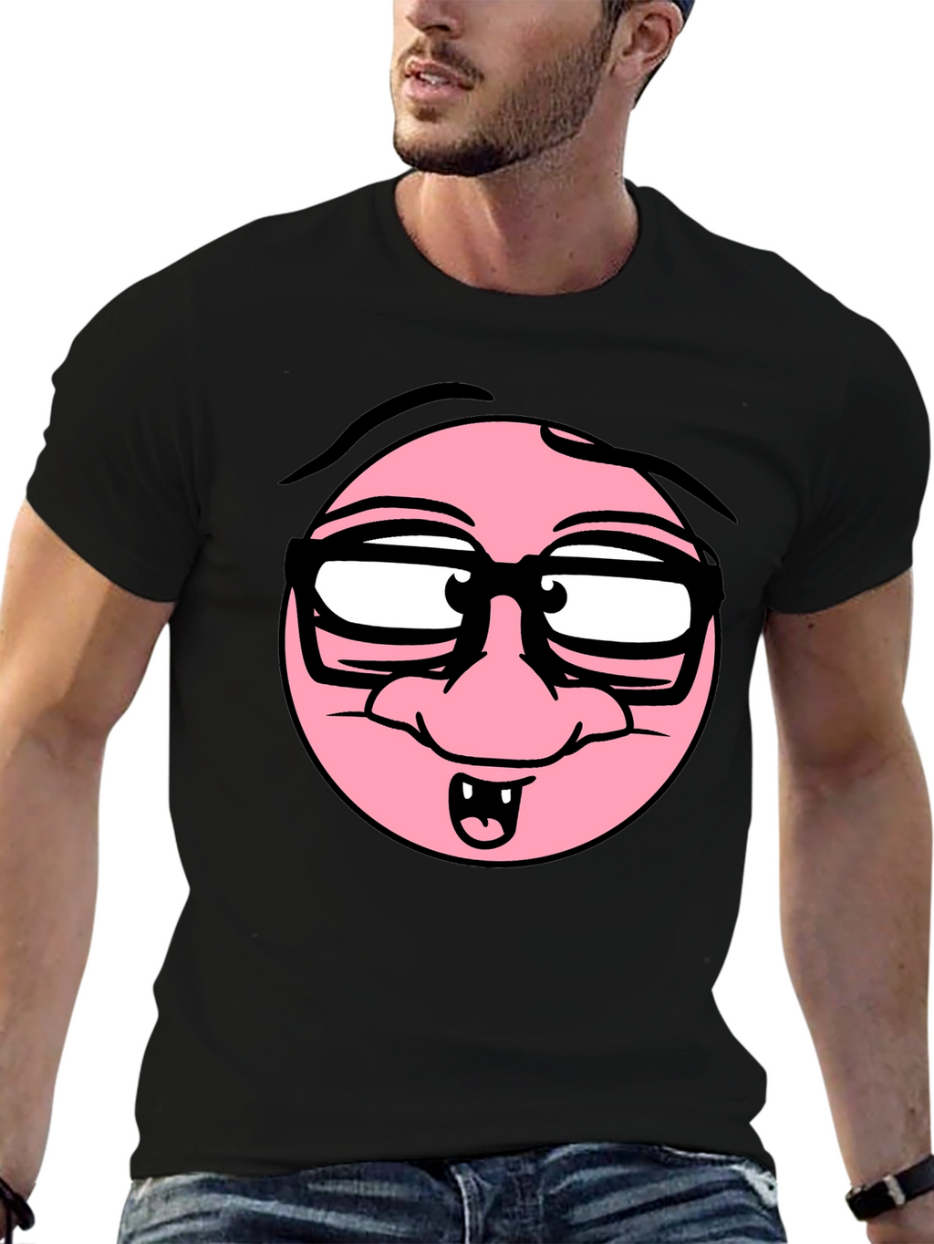 Funny Cartoon Face Black T-Shirt