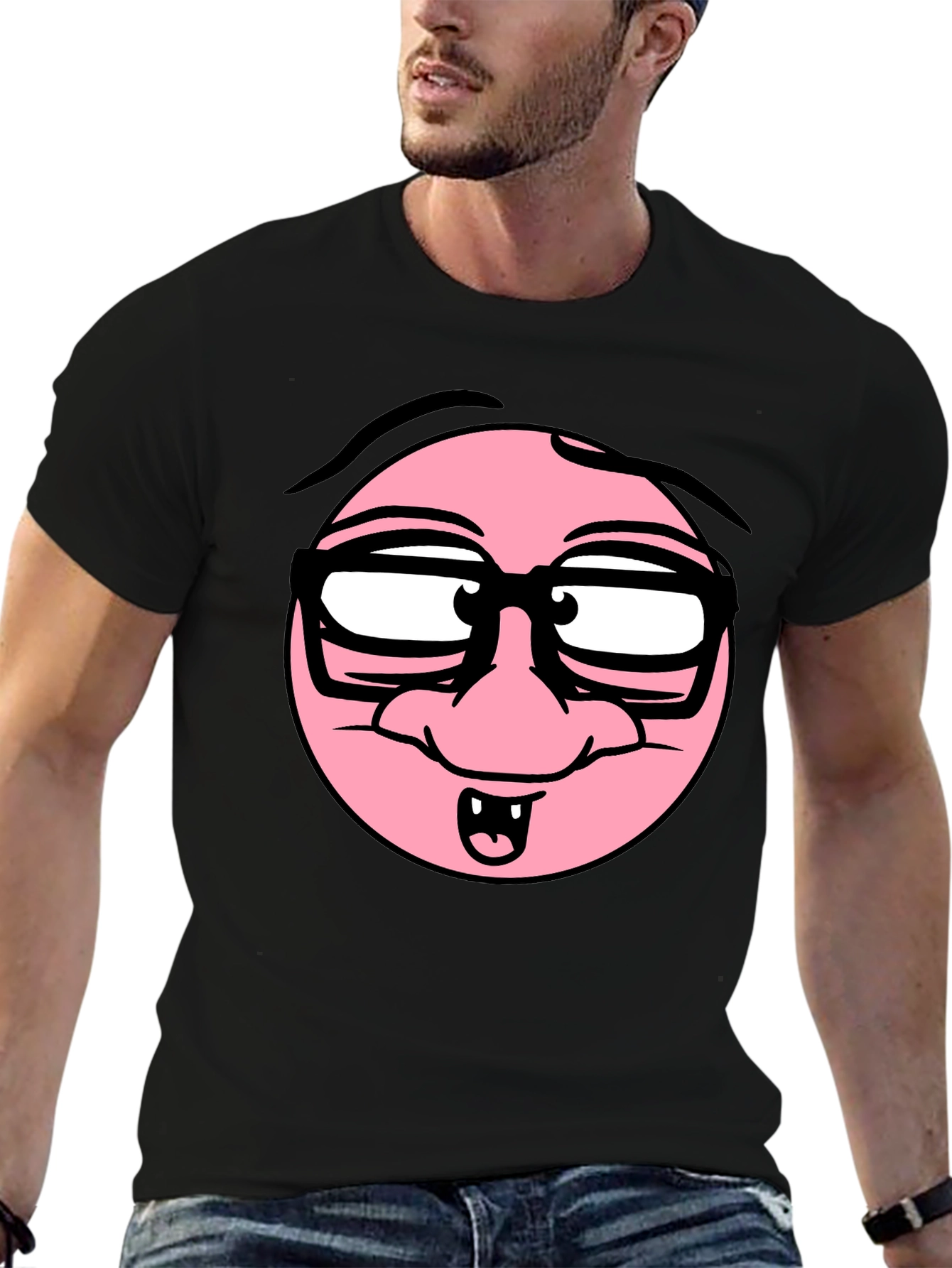 Funny Cartoon Face Black T-Shirt