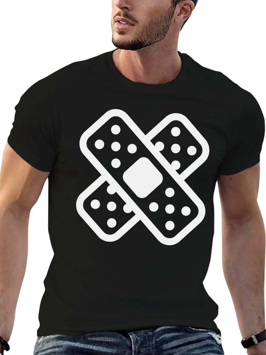 Crossed Bandages Graphic Black T-Shirt