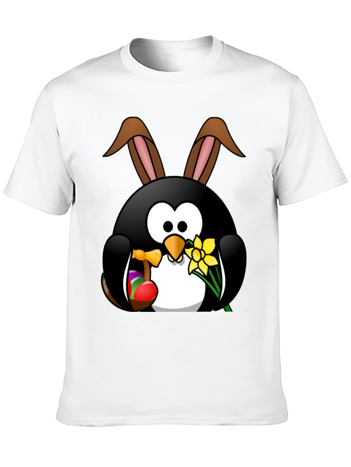 Easter Penguin Bunny Black T-Shirt