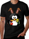 Easter Penguin Bunny Black T-Shirt