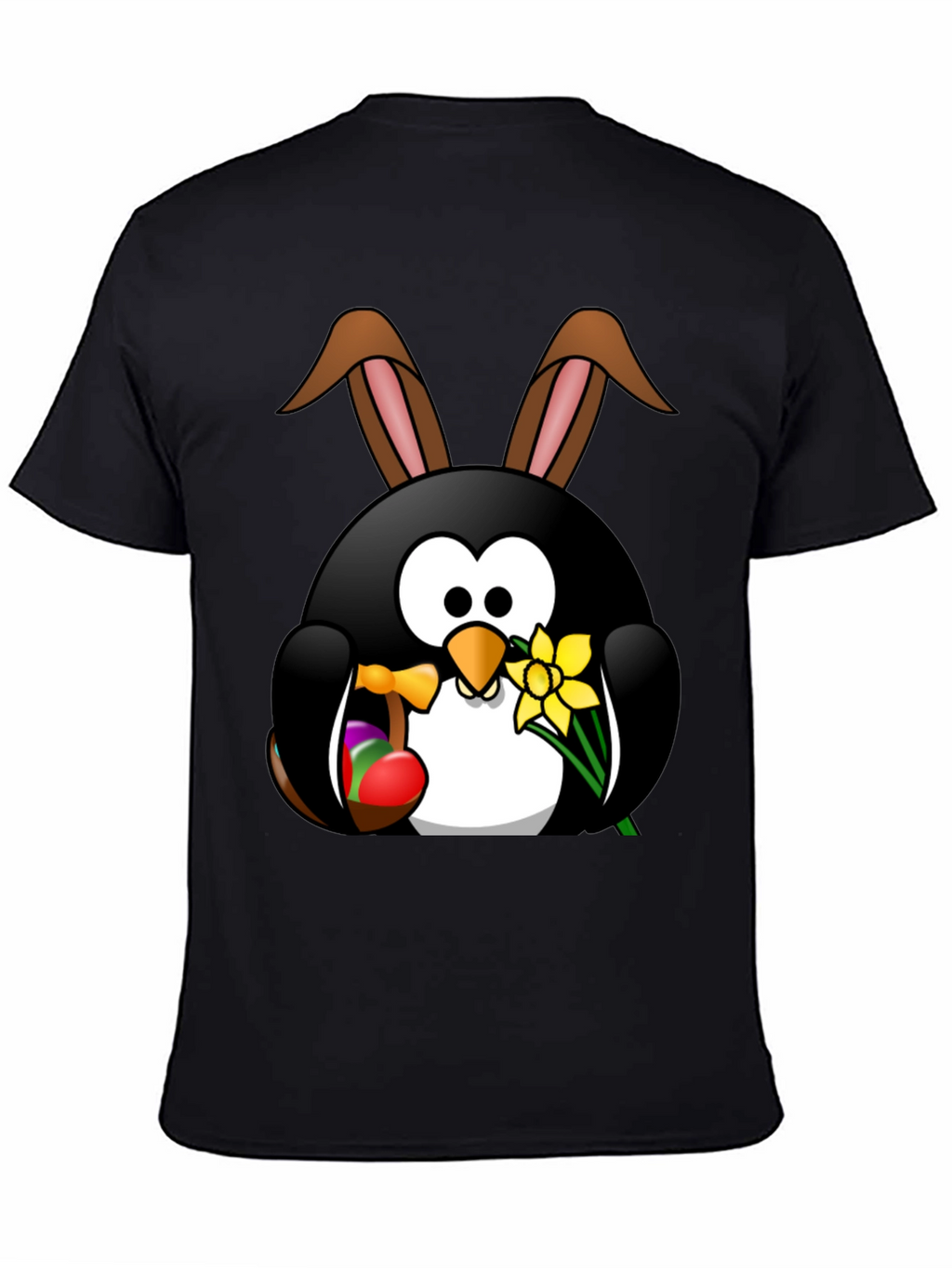 Easter Penguin Bunny Black T-Shirt