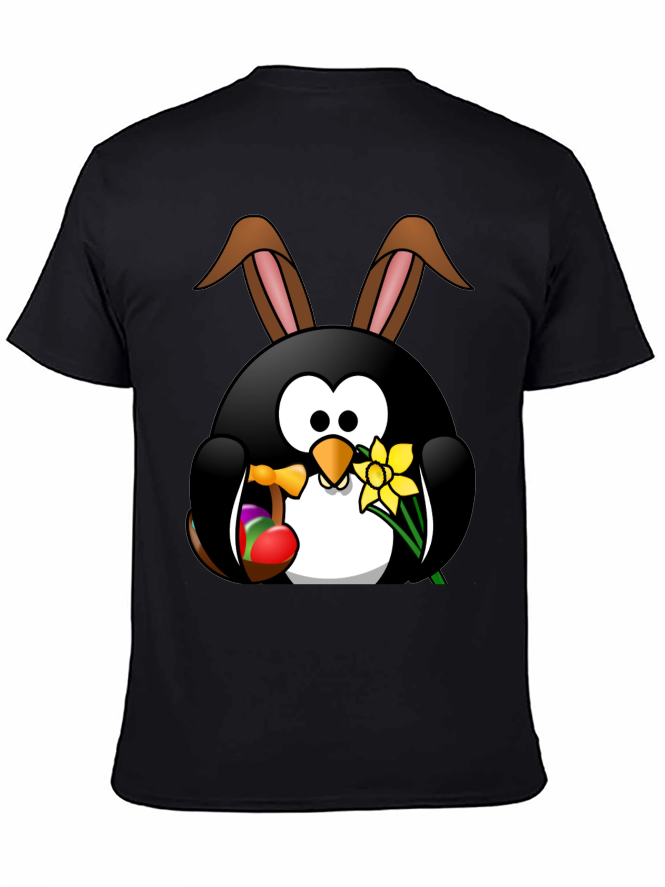 Easter Penguin Bunny Black T-Shirt