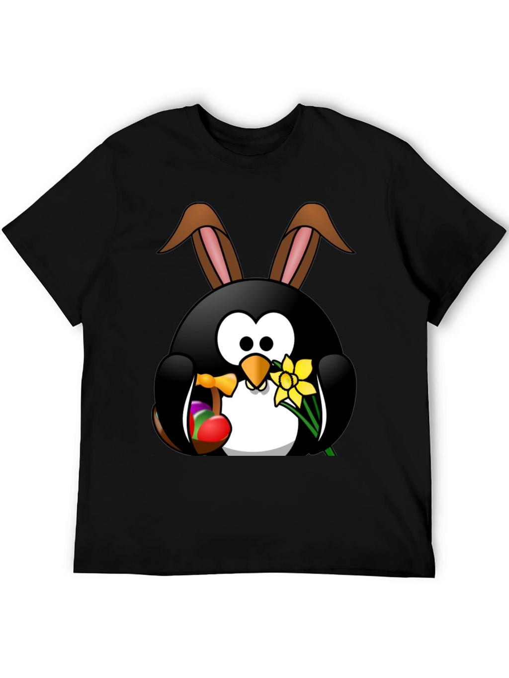 Easter Penguin Bunny Black T-Shirt