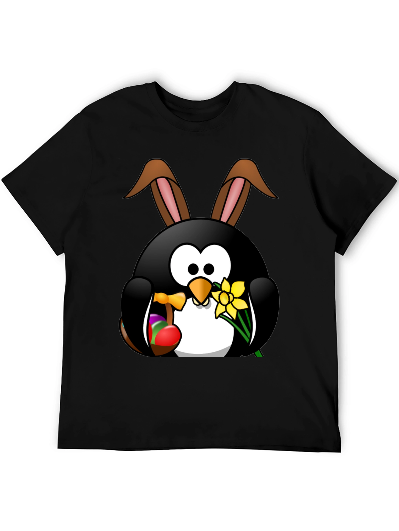 Easter Penguin Bunny Black T-Shirt